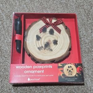 Pearhead Wooden DYI  Pawprints Ornament with Black and Red Bow